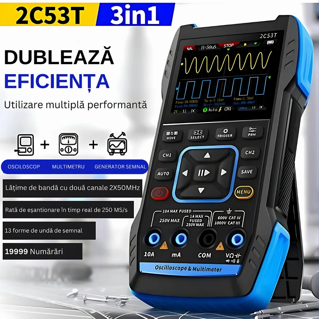 Osciloscop FNIRSI 2C53T 3 in1 Multimetru Generator de semnal Osciloscop