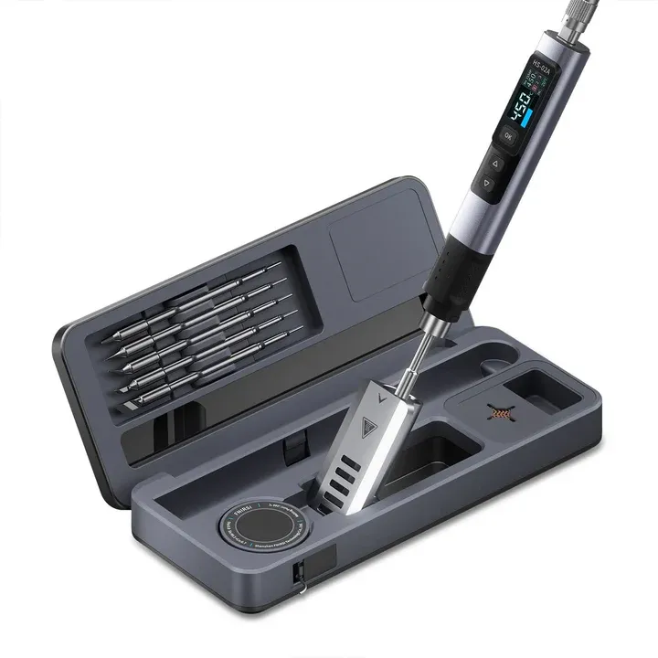Stație de lipit FNIRSI HS-02B Max, 100W, USB-C, cu trusă și 3 vârfuri, încălzire rapidă