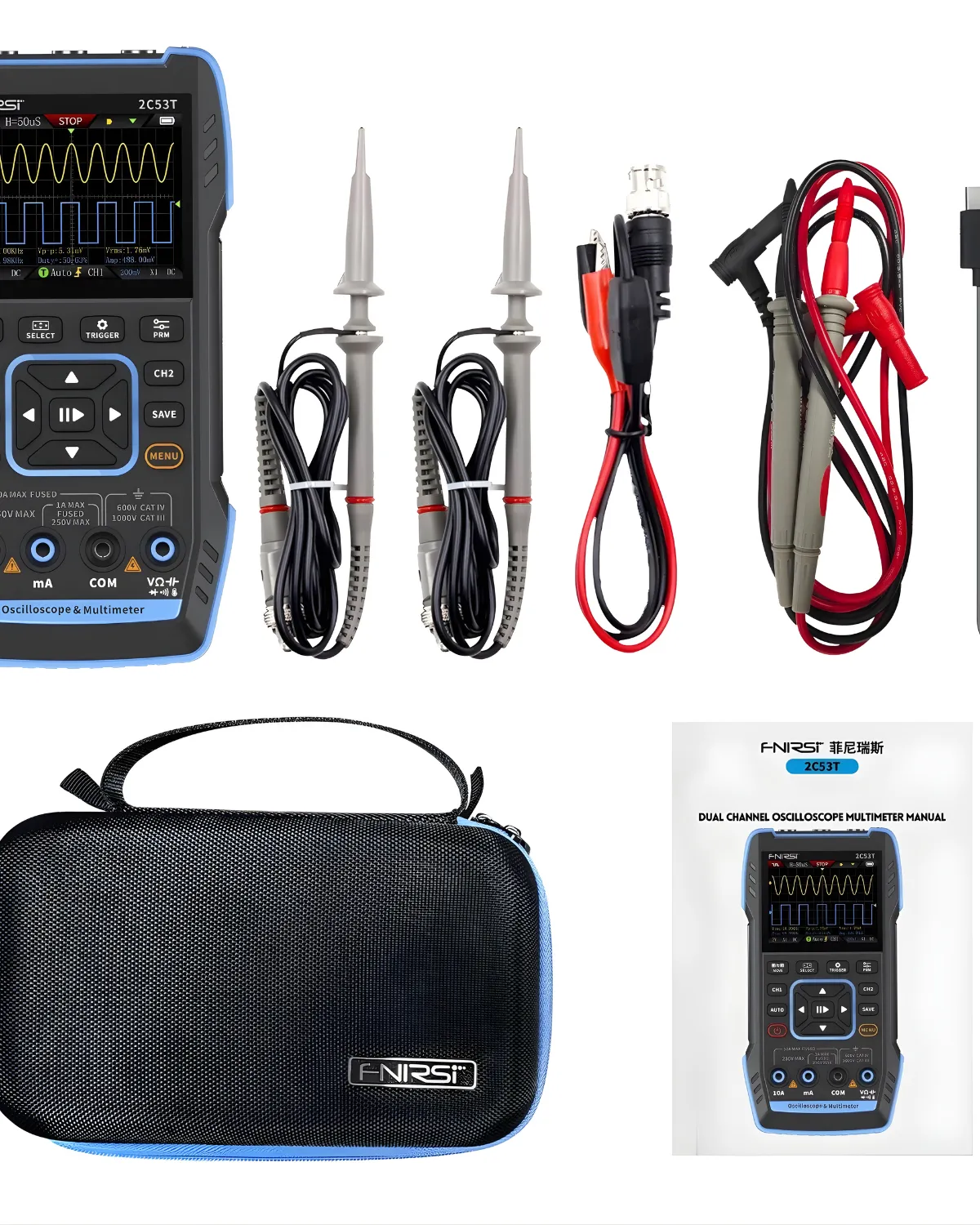 Osciloscop FNIRSI 2C53T 3 in1 Multimetru Generator de semnal Osciloscop