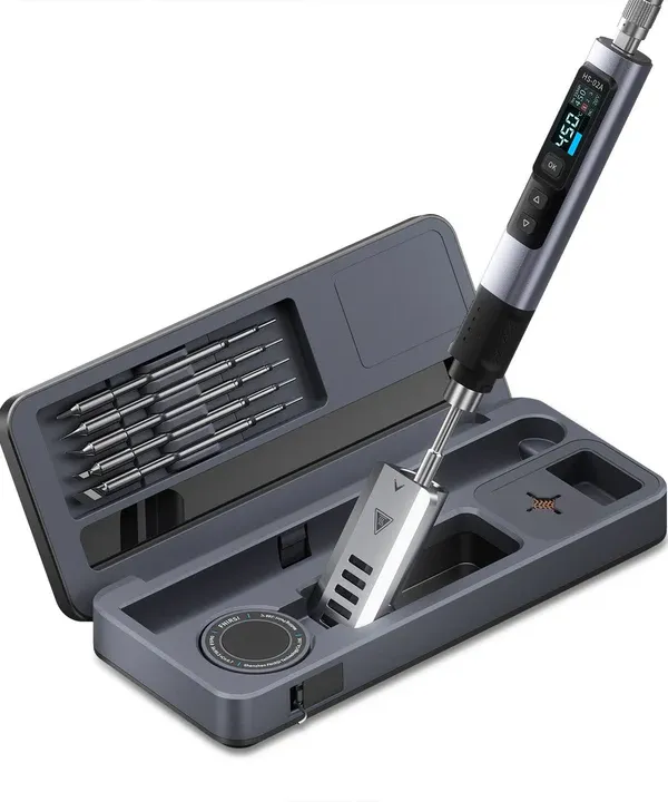Produs Stație de lipit FNIRSI HS-02B Max, 100W, USB-C, cu trusă și 3 vârfuri, încălzire rapidă Imagine